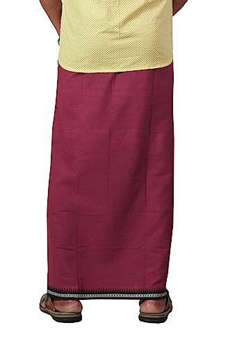 Image of PRAKASAM COTTON Velcro Pocket Dhoti | Thalapathi Border Readymade Cotton Kerala Mundu for Men