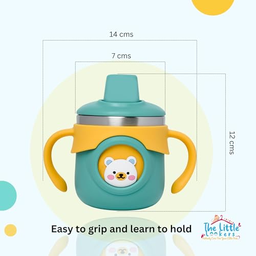 Image of THE LITTLE LOOKERS Stainless Steel Sipper Bottle 260ml | 316 Grade SS | BPA Free | Suitable for Hot & Cold | Travelling Bottle for Kids & Toddler | Training Sippy Cup with Straw /Spout (Green)