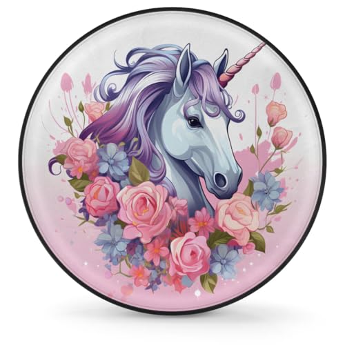 Image of Spare Tire Cover for RV Trailer, Unicorn Flower Tire Covers Universal Fit for Travel Trailer Camper Jeep RV SUV Truck Waterproof Wheel Cover (15 inch for Diameter 27 inch - 29 inch)