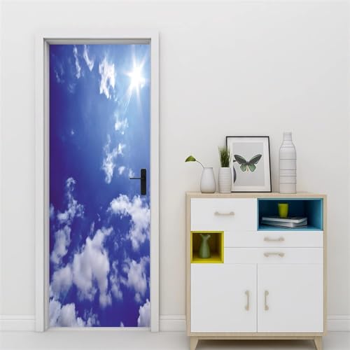 Tizhweqo Pegatina Puerta Cielo Azul Pegatinas para Puertas Cielo Azul Adhesivo Vinilo 3D Puerta Pegatina Pared Murales Papel Pintado Poster para Sala de Baño Decorativos 80x210 cm 7734a