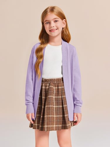Girls Cardigan Knit Open Front Long Sleeve Sweaters Fall Casual Outwear with Pockets for 5-14 T Kids2