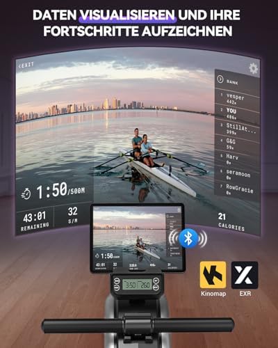 Bild 3 - [2026 Neu] Rudergerät für Zuhause, DMASUN Magnetisches Rudergerät mit Upgrade Doppel-Slide-Rails, APP-Verbindung, 16 Widerstandsstufen, LCD-Datenanzeige, ideal für Cardio-Training, Bis 160kg Belastbar