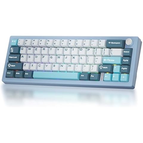 BOYI GMK67-65% Wireless Gasket RGB Gaming Keyboard,Bluetooth 5.0/USB-C Wired/2.4GHz Hot Swappable 66 Keys Custom Hi-Fi Linear Switch South-Facing Compact Mechanical Keyboard with Knob(Blue) Cover