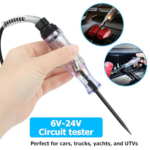 CGEAMDY Car Electrical Circuit Continuity Tester, Automotive Electrical Volt Test Light/Long Probe, DC 6V/12V/24V Auto Truck Car Electrical Circuit Continuity Tester Test Light Pen Tool(Black) - Image 2
