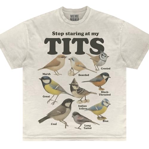 Stop Staring at My Tits Funny Bird 90s Vintage Internet Culture T-Shirt Natural