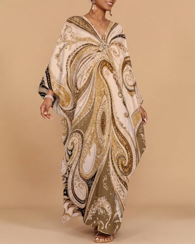 Image of Bsubseach Moo Moos for Women Batwing Sleeve Kaftan Dresses with Pockets