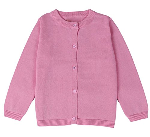 GSVIBK Girls Cardigan Long Sleeve Crewneck Cardigans Solid Knit Button Sweater Cardigan Baby Girl 5-6Y Pink 6112