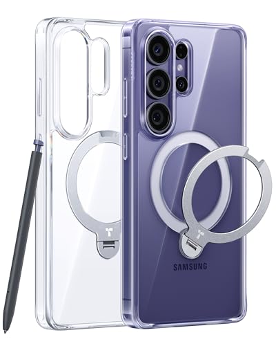 Image of TORRAS Q3 Spin for Samsung Galaxy S26 Ultra Case with Kickstand, Compatible with Magsafe, Slim Hard PC Protective S26 Ultra Clear Case with 360 Magnetic Stand, Transparent Clear