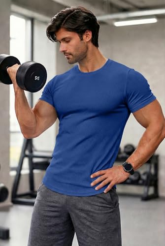 Image of JMIERR Mens Short Sleeve T Shirt Summer Muscle Slim Fitted Crewneck Longline Tees Shirts for Gym Workout