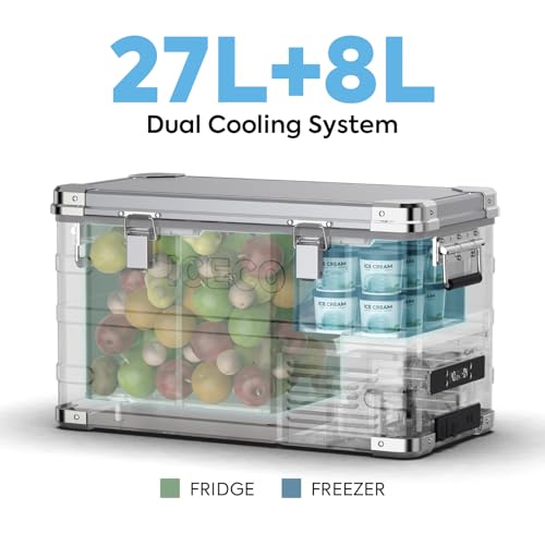 Image of ICECO APL35 12V Refrigerator, 37Qt Dual Zone Portable Refrigerator Freezer Equipped SECOP Nano Compressor, -4℉-68℉, APP Control, 12 /24V DC, Aluminum Fridge for Car, Camping|with Slider