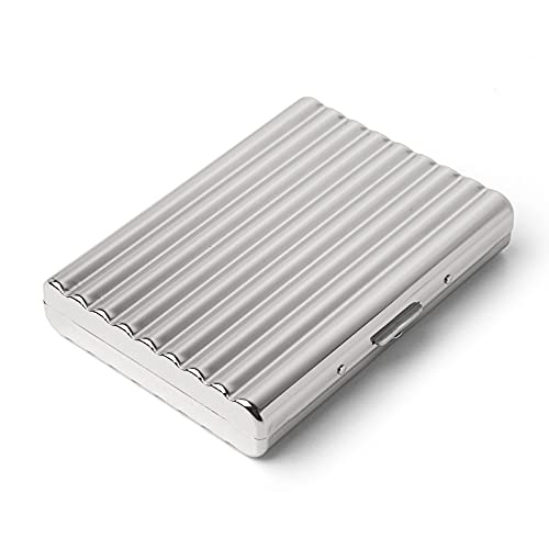 Image of Retro Metal Cigarette Case - Portable Pocket Box for Women and Men, Double Sided Spring Clip Open, Holds 18 Regular Size 100mm Cigarettes (Silver)