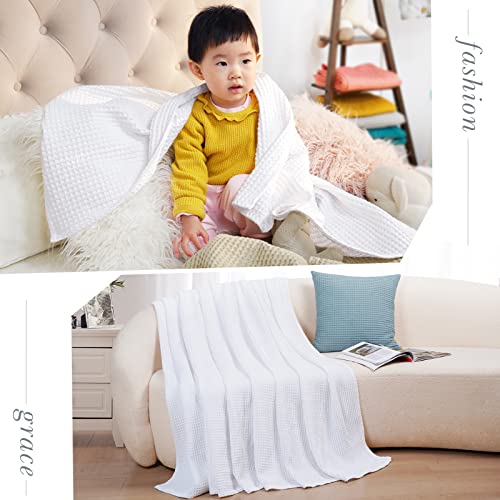 Phf 100% Cotton Waffle Weave Throw Blanket 50" X 60"-Lightweight Washed Soft Breathable Blanket For Adults And Kids-Perfect Blanket Layer For Couch Bed Sofa-Elegant Home Decoration- White #TOP6