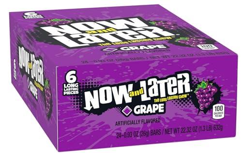 Now & Later Original Taffy Chews Candy, Grape, 6 count, 0.93 Ounce Bar, Pack of 24