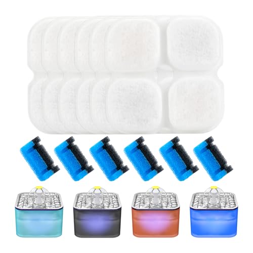 Wonder Creature Cat Water Fountain Filter Replacement 6/8/6+6/12+12 Pack for Crystal Cat Fountain 3L/101oz Pet Water Dispenser Filters (6+6 Pack)