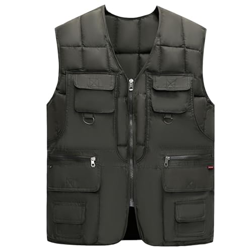 Generisch Gilet funzionale da uomo con molte tasche – Gilet imbottito da pesca e foto | Pratico e caldo scaldacollo, per hobby e tempo libero, Stil_u01 verde, L