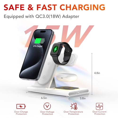 3 in 1 Foldable Charging Station for Apple Products,Wireless Charger for iPhone 17 16 15 14 13 12 Pro Max,Travel Dock Adapter&Light for iWatch Series 11 10 9 Ultra 3/2 SE 3/2,for AirPods 4 3 2 Pro 3/2 by Aresh - Image 5