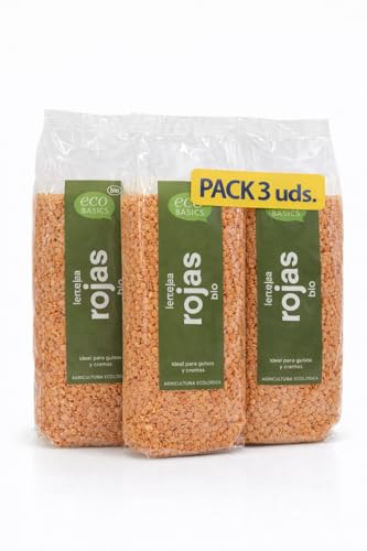 Pack 3x Lenteja Roja EcoBasics Bio 500 g | 3 Paquetes de 500 g (Total 1,5 kg) | Lenteja Roja Ecológica | Ideal para Cremas, Purés y Guisos