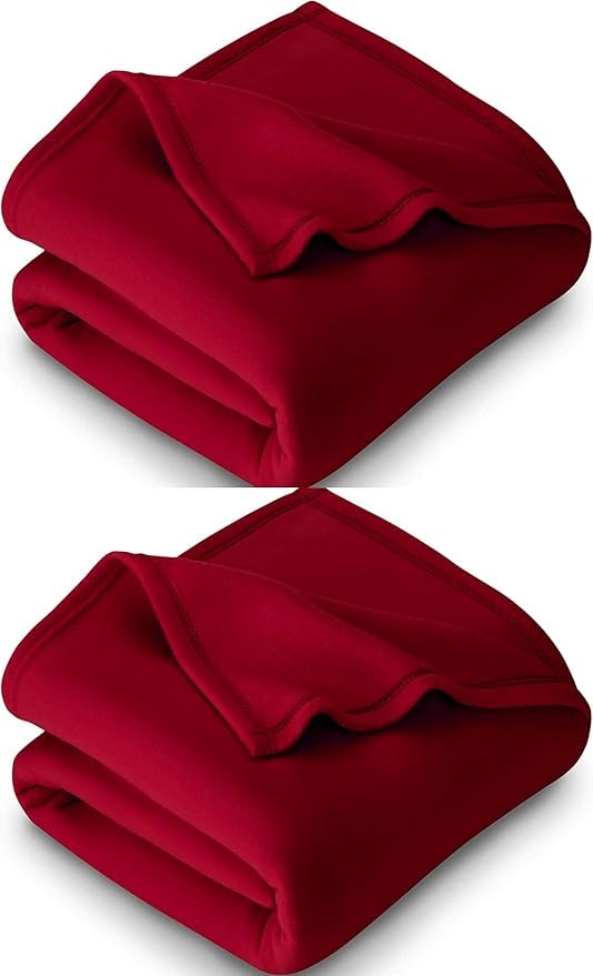 Image of Combo Pack of 2 Single Bed Solid /Plain Fleece Polar Ac Blanket Size - 60 * 90 inch, Color-Green (Red)