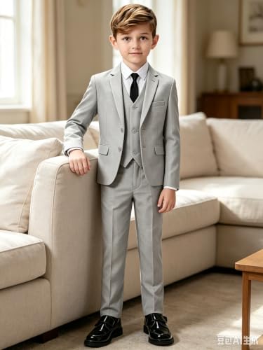 Image of Suit for Boy Formal Slim Fit Tuxedo 5 Pieces Kids Toddler Wedding Outfit Blazer Pants Vest Set Boys Suits