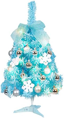 24inch Mini Blue Christmas Tree,Tabletop Christmas Tree with Light and Ornament,Pre-Lit Desktop Christmas Tree Xmas Tree for Christmas Decoration Supplies