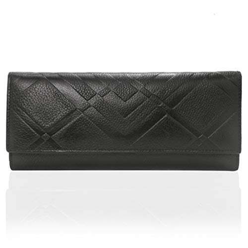 Image of Wenz Genuine Leather Wallets for Women Ladies Purse Handbag Clutch Bags-RLCB-1 (Black)