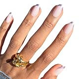 Olive & June Instant Mani Press-On Nails | (Glue) Medium, Oval 42 Fake Nails, 21 Sizes | Non-Toxic, Long-Lasting, Recycled Materials Realistic | Salon-Quality at Home | Metallic French Lilac Shimmer