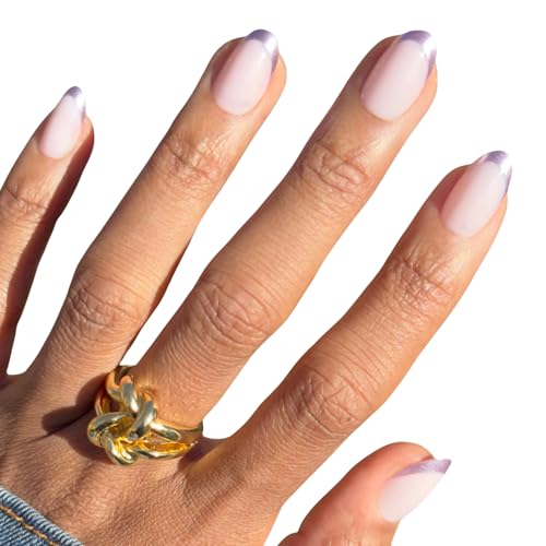 Olive & June Instant Mani Press-On Nails (Glue) | 42 Fake Nails, 21 Sizes | Non-Toxic, Long-Lasting Recycled Materials Realistic Look | Salon-Quality | Medium, Oval | Metallic French Lilac Shimmer