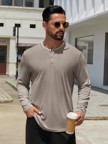 Men's Long Sleeve Henley Shirt - Casual Color Block T-Shirt - Image 3