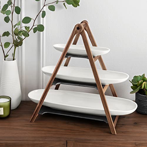 Foto von Villeroy & Boch - Artesano Original Etagere 4-Teilig, Spülmaschinenfest, Mikrowellensicher, Etagere 3-stöckig 3 Etagen Schiefer, Geschirr, Etagere für Essen, Premium Porzellan, Naturschiefer, Holz