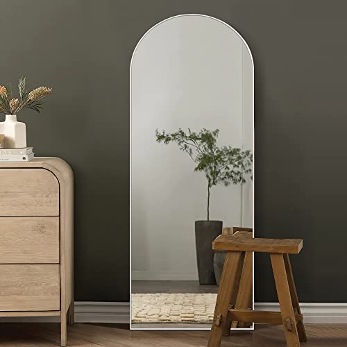 Image of NeuType 64 inchx21 inch Arched Full Length Mirror with Stand - Large Floor or Wall Mounted Full Body Mirror for Bedroom - Hanging or Leaning, Wood Framed, Off-White