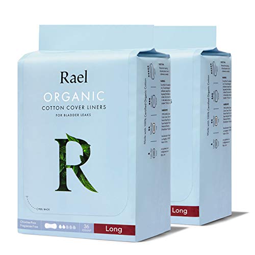 Rael Organic Incontinence Liners Long - Organic Bladder Control Liners, 4-Layer Core Protection with Leak Guard Technology (72 Count)