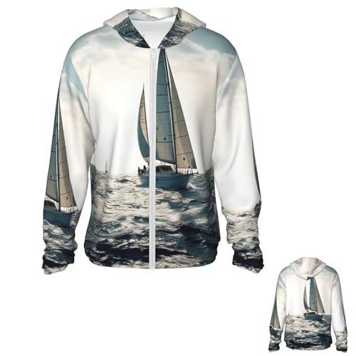 Ocean Sailing Sun Protection Hoodie Jacket UPF 50+ Full Zip Long Sleeve Sun Shirts with Pockets Rash Guard