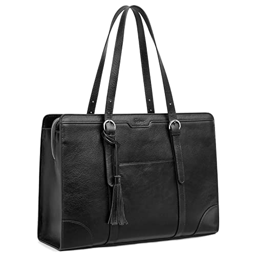 S-ZONE Waxed Leather Laptop Tote