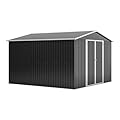 YOPTO 10 x 10 FT Outdoor Storage Shed,Heavy Duty Tool Sheds Metal Storage Garden Shed with Sloped Roof and Lockable Doors,Large Metal Storage Sheds for Backyard Patio Lawn, Black