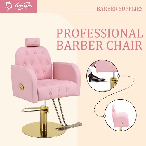 Image of Vintage Barber Chair,360 Swivel Salon Chair with Reclining,Adjustable Height,Professional Stylist Chair with Heavy-Duty Hydraulic Pump,Spa Equipment for Barbershop,Beauty,Home (Matte Pink)