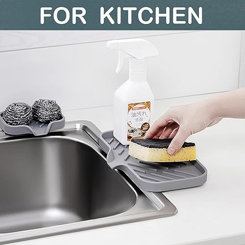 Image of SR Silicone Kitchen Soap Tray | Kitchen Sink Tray | Sponge Tray Dish | Sponge Holder | Sink Organizer for Dish, Soap, Bottle, Soap Dispenser, Scrubber, Brushes with Built in Drain Lip