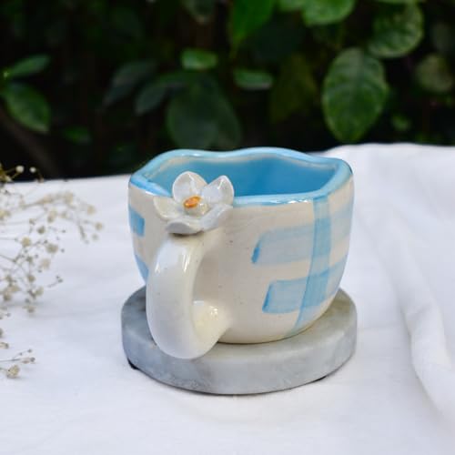 Image of Daisy Ceramic Mug | Handmade Cup | Gift to Best Friend | Aesthetic Cute Mug | Coffee Tea /Milk Mugs (Blue)(200 ML)