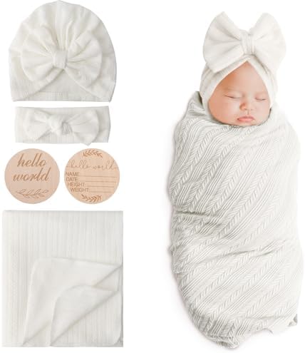 DRESHOW Baby Pucktuch Baby Decke Neugeborenen Swaddle Pucksack mit Baby Bogen Mütze Stirnband