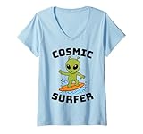 Photo Gallery donna divertente alieno cosmico surfista amante del surf regalo per uomini donne bambini maglietta con collo a v Photo Gallery donna divertente alieno cosmico surfista amante del surf regalo per uomini donne bambini maglietta con collo a v