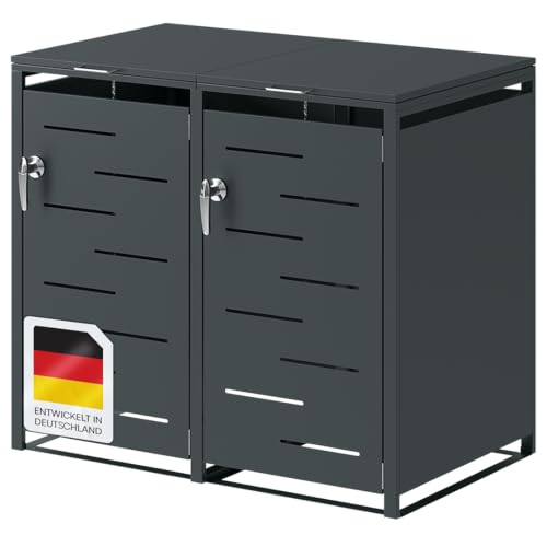 STEELSØN Diorus Mülltonnenbox 2er bis 240L abschließbar – Hochwertige Mülltonnenverkleidung für 2 Tonnen – Müllbox Stahl – Müllcontainer...