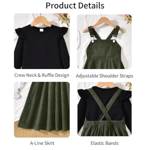 Image of HIHA Little Girls Adjustable Corduroy Pinafore Overall Dress Set Size 6-12