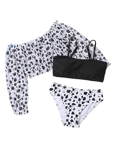 Kids Girls 3-Piece Leopard Print Bikini Swimsuit Rash Guard Swim Top with Brief with Beach Coverup