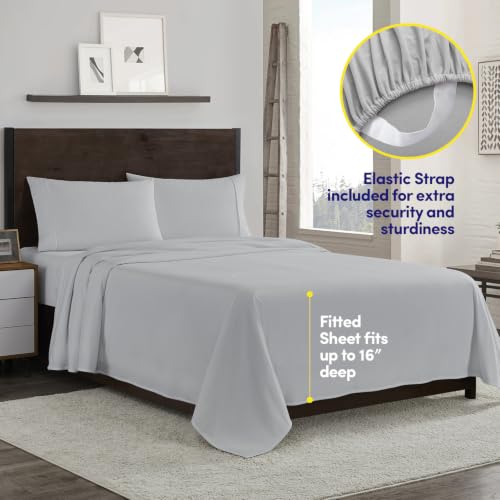 Image of Sweet Home Collection Flannel Sheet Set, Silver Queen, Deep Pocket Soft Brushed Microfiber All-Season Bedding with Fitted Sheet, Flat Sheet & Pillowcase(s)