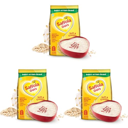 Image of Saffola Oats | 1kg | Instant Rolled |Soft & Creamy |Power of Protein, Iron & Fibre | Nutritious grain[weight may vary] (Pack of 3)