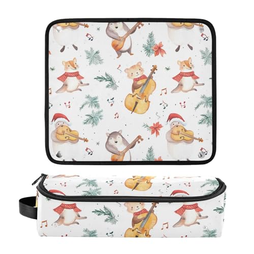Bolsa de viaje para herramientas de cabello con diseño de animales tocando instrumentos musicales, con tapete resistente al calor para planchas y rizadores miniatura 3