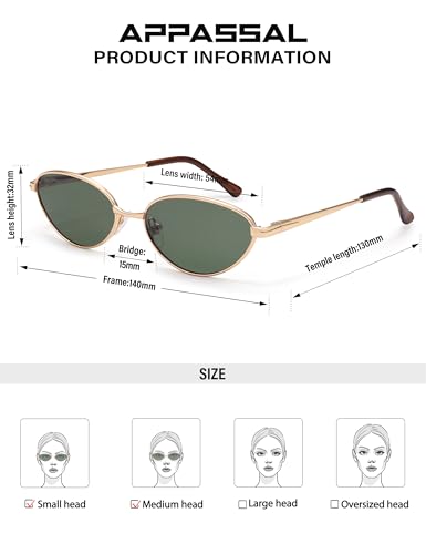 Retro Oval Cat Eye Sunglasses for Women, Vintage Metal Frame with Spring Hinge, Trendy Fashion Glasses AP3730, Gold/Green