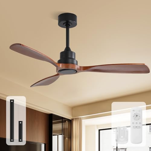 Image of Sofucor 48 Inch Wood Ceiling Fan No Light with Remote, Modern, 3 Blades