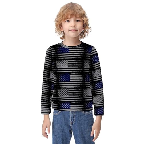 MZERSE Soft Kids Crew Neck Pullover Thin Blue Line USA American Flag, Long Sleeve Sweatshirt for All Seasons, 8-10Y