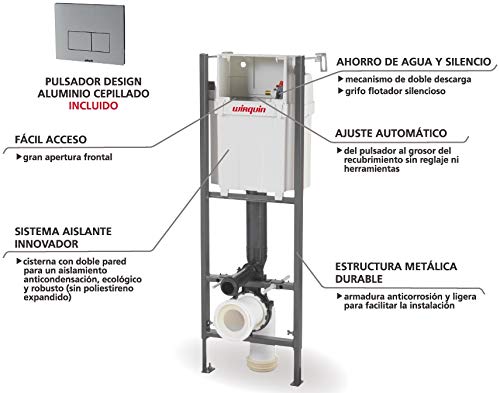 Wirquin pro - Cisterna empotrada con pulsador design aluminio para WC, 0,98-1,17 m Ref.55950018