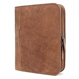 ELIZO Leather A5 Portfolio Padfolio Folio A5 Notebook Journal Cover Planner Binder Small Mens Business Work Folder Organizer (Saddle)